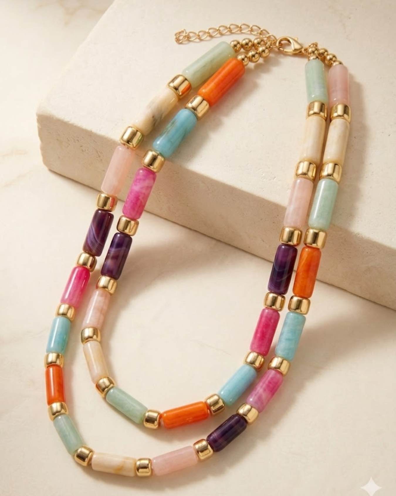 Rainbow Stone Chain Necklace