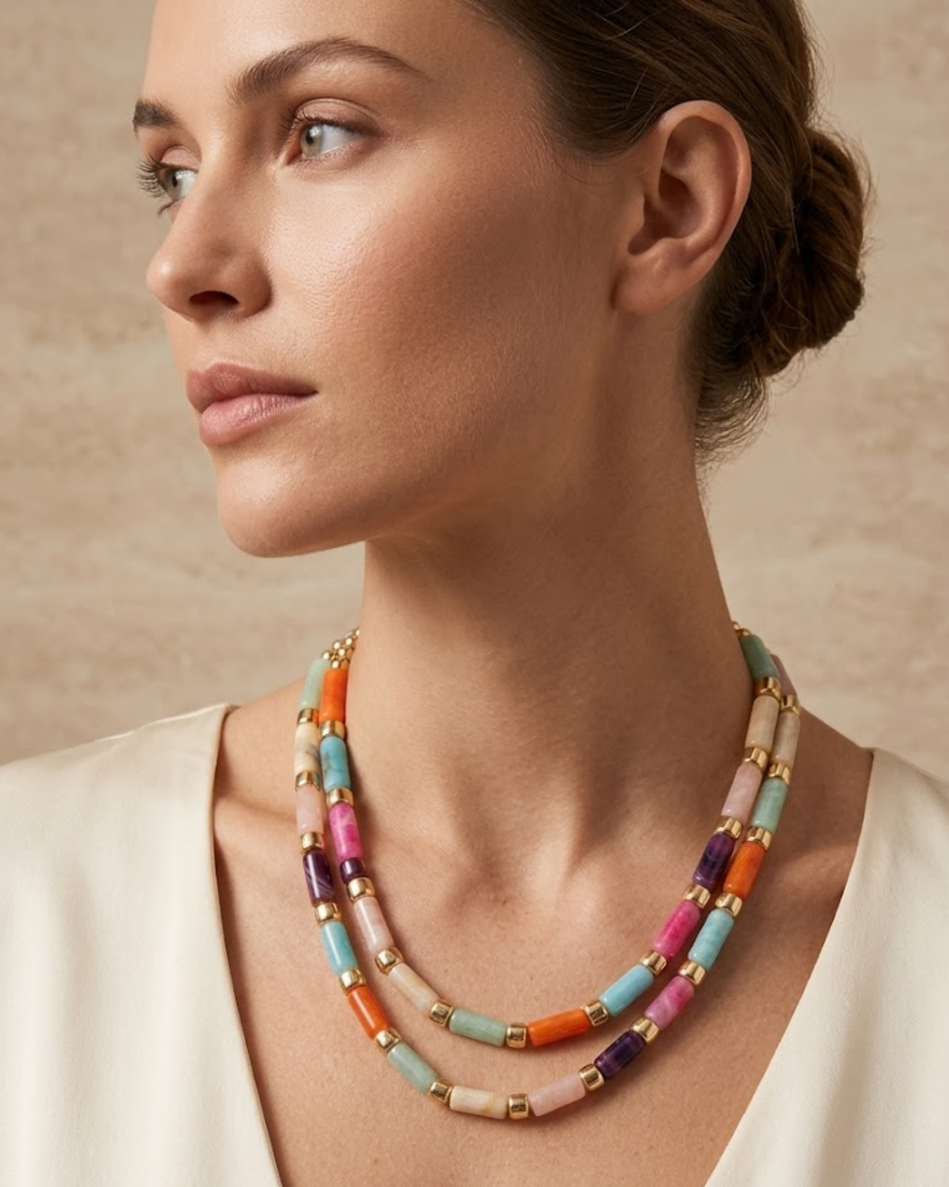 Rainbow Stone Chain Necklace