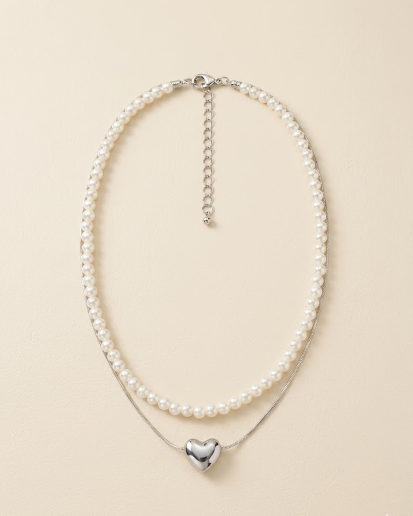 Silver Heart Pearl Chain