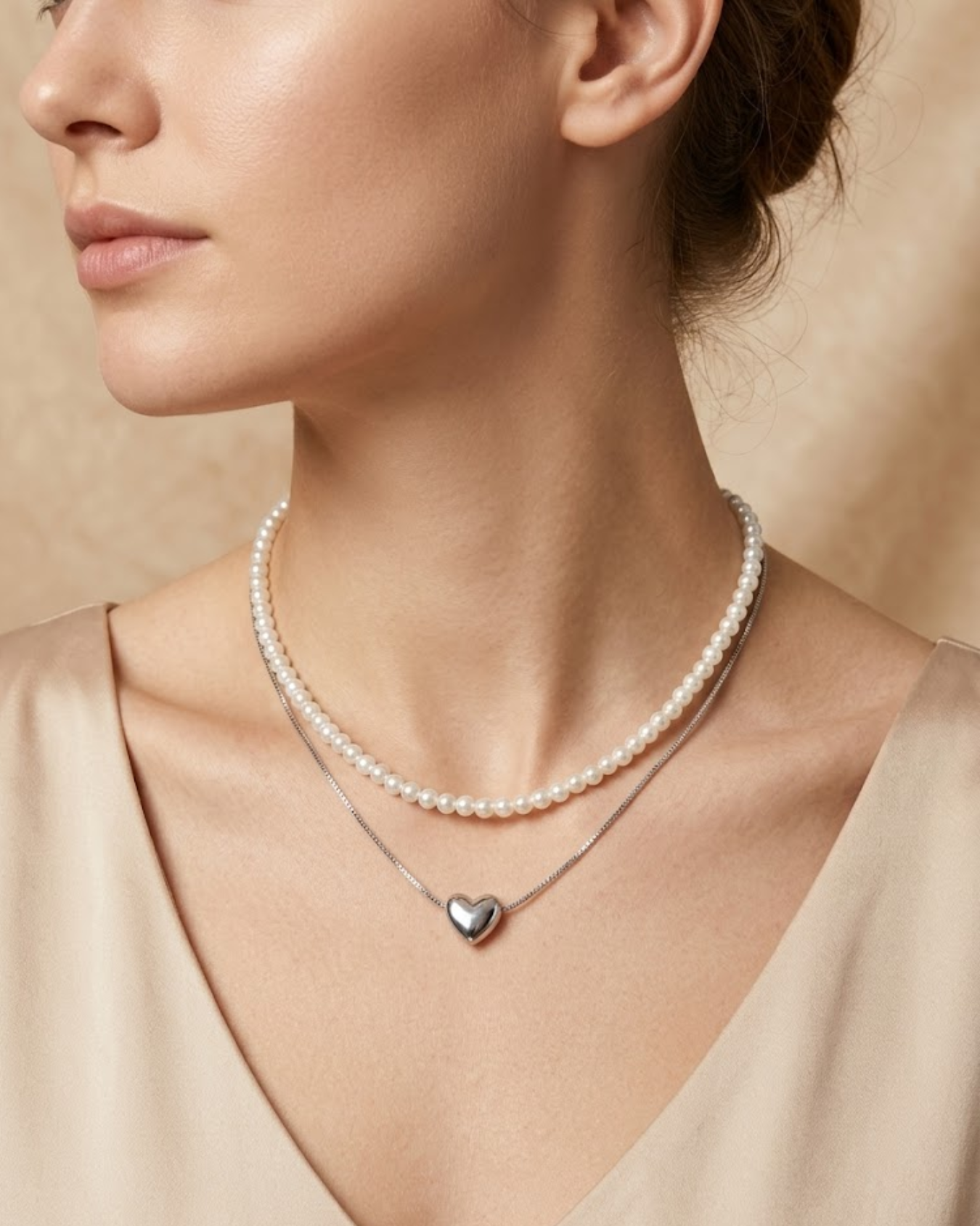 Silver Heart Pearl Chain